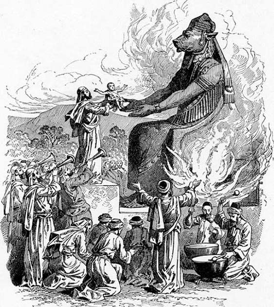 Ritual sacrifice of children to Moloch from ‘the Bible Pictures and What They Teach Us’ by Charles Foster (1897) (Public Domain)
