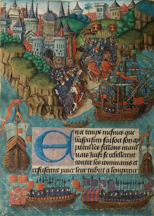 Roman Emperor Nero sends Vespasian with an army to put down the Jewish revolt, 66 AD. (National Library of Wales / Public Domain)