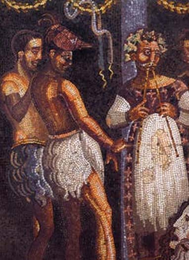 Roman mosaic with aulos player. (Public Domain)