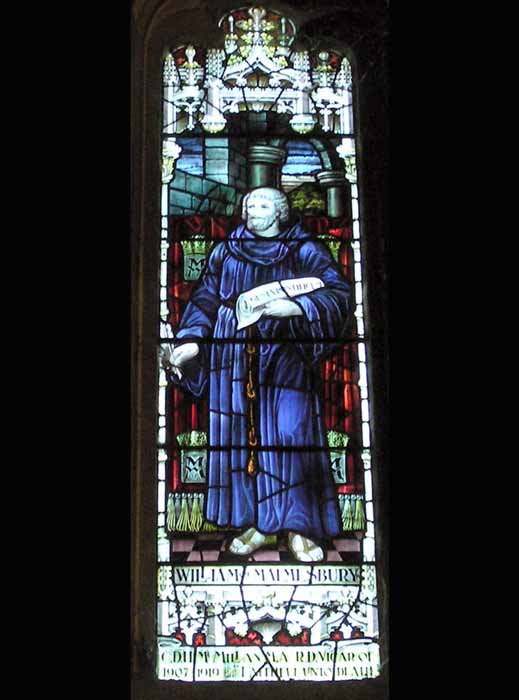 Stained glass window of William of Malmesbury installed in 1928. (Public domain)