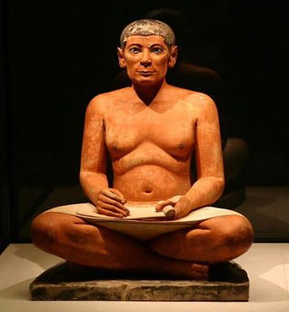 The Seated Scribe, a statue from Saqqarah dated 2600–2350 BC