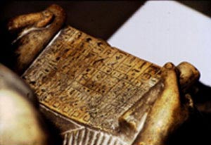 Sekhemka holds a papyrus listing his offerings