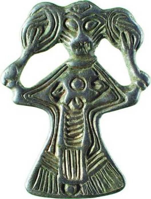 Silver figure of a woman, perhaps the goddess Frigg or Freya, found at the Tissø lake, Denmark. (Photo: National Museum of Denmark)