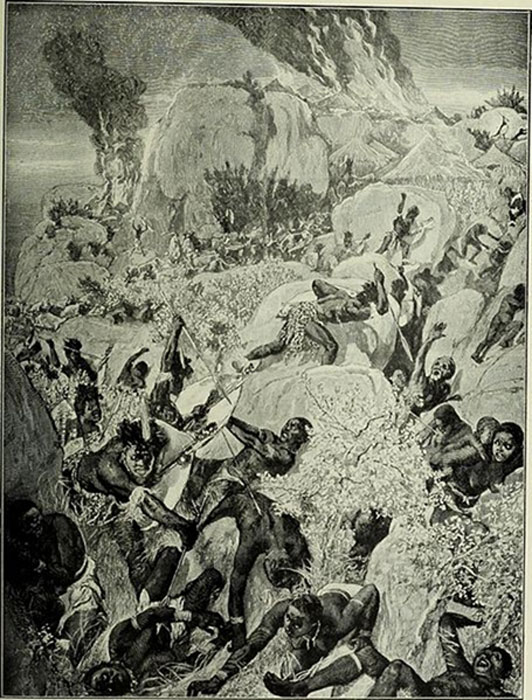 South Africa and the Transvaal War (1900) A Matabele Raid in Mashonaland by W. Small. (Public Domain)