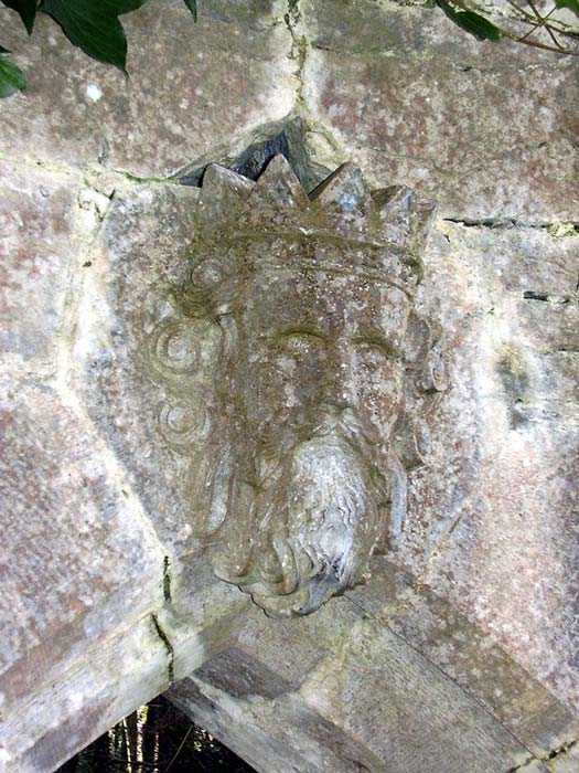 Stone carving of Ruaidrí Ua Conchobair from a doorway in the grounds of Cong Abbey