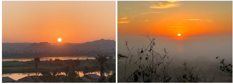 Sunrises an ocean apart, from Amarna, Egypt (left) and the Maya site of Yaxuna in the Yucatan, Mexico (right). Could these sunrises on important days of agriculture have helped lay the foundation for the Maya calendar? 