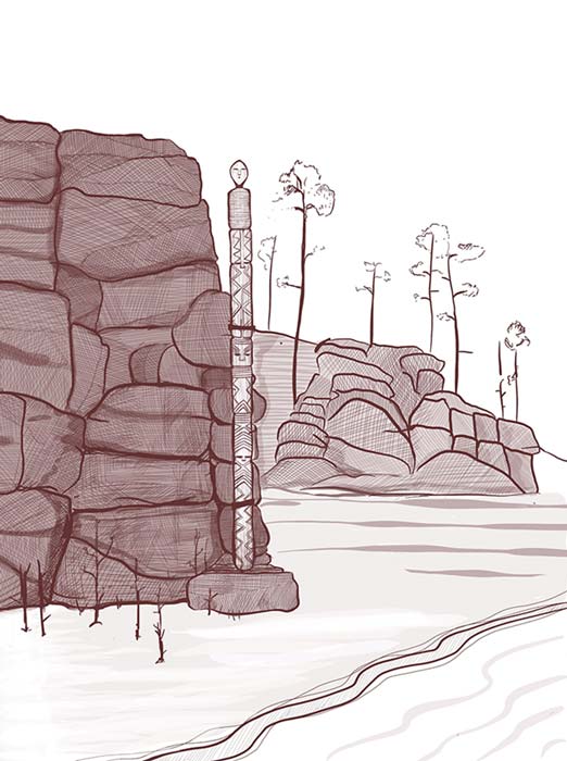 The Idol was made from a larch tree 11,600 years ago. Drawing: Sasha Skullova