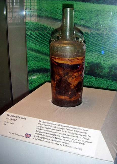 The Speyer wine bottle on display.