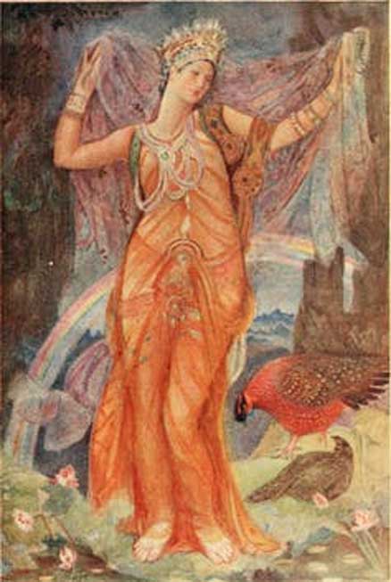 The goddess Ishtar as depicted in Myths and legends of Babylonia & Assyria, 1916, by Lewis Spence. Wikimedia