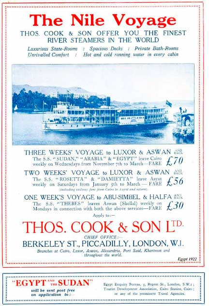 A 1922 Thomas Cook ad for a three-week trip on the Nile for £70 ($80) (Public Domain)