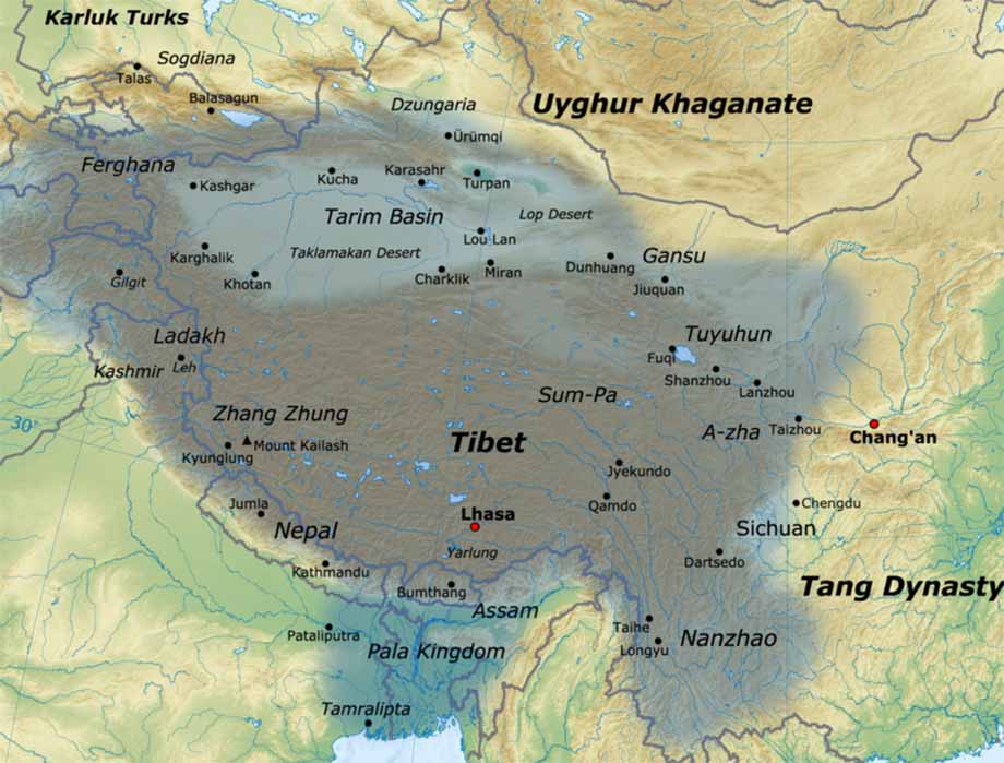 Map of the Tibetan Empire at its greatest extent between the 780s and the 790s AD (Javierfv1212 /CC BY-SA 3.0)