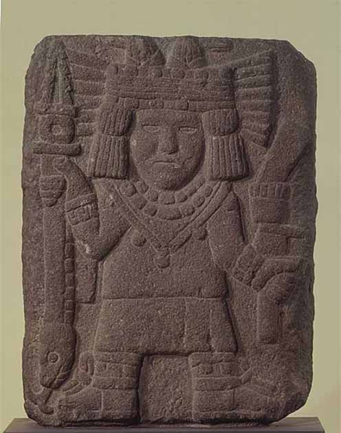 Relief with Maize Goddess (Chicomecóatl). (Brooklyn Museum)