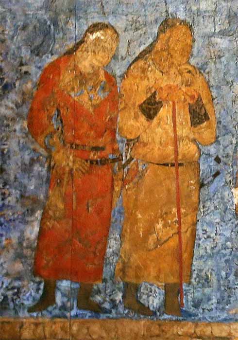 Turkic officers during an audience with king Varkhuman of Samarkand (648-651) Afrasiyab murals, Samarkand (CC BY-SA 2.0)
