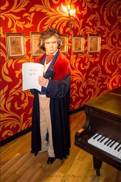 Madame Tussauds wax museums are a major tourist attraction exhibiting wax sculptures of famous historical figures and celebrities.  In the photo: Ludwig van Beethoven at the Madame Tussauds museum in Bangkok (Nabil Molinari/Flickr)