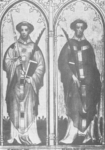 The Two Hewalds at the Church of Saint Kunibert, Cologne, circa 1400 (Public Domain)