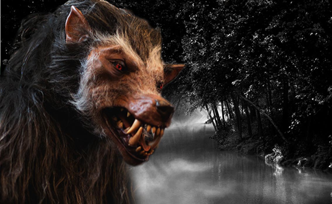 Werewolf costume and natural landscape