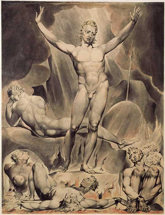 William Blake's illustration of Satan as presented in John Milton's Paradise Lost. 