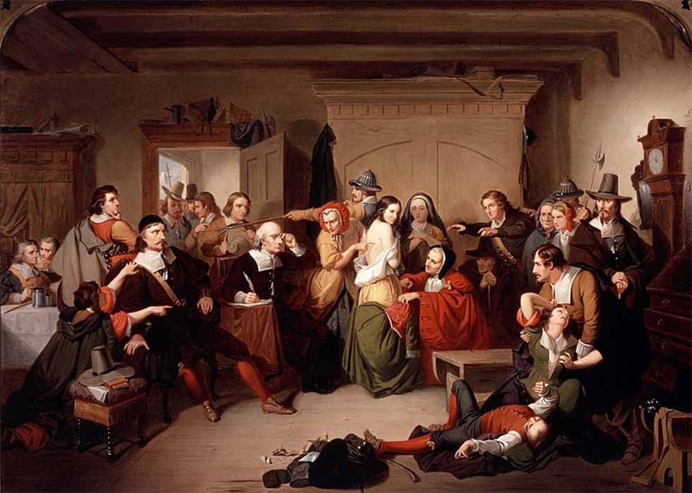 Examination of a Witch by Tompkins Harrison Matteson, inspired by the Salem witch trials (1853) (Public Domain)