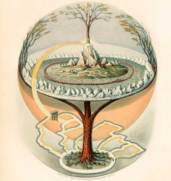 Yggdrasil, the world tree, containing the nine realms of Norse mythology, by Oluf Olufsen Bagge, 1847 (Public Domain)