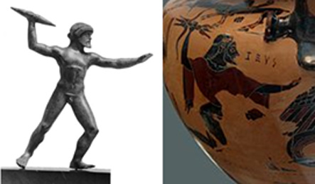 Figure 3. Left: Zeus is depicted with a rod-like thunderbolt. Right: Zeus holds a thunderbolt with ends splayed into three prongs.