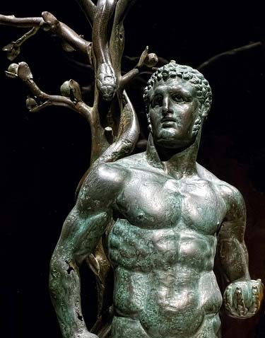 Bronze depiction of Nimrod/Herakles and the serpent-entwined apple tree from Byblos, Lebanon, 1st Century AD (Author provided)