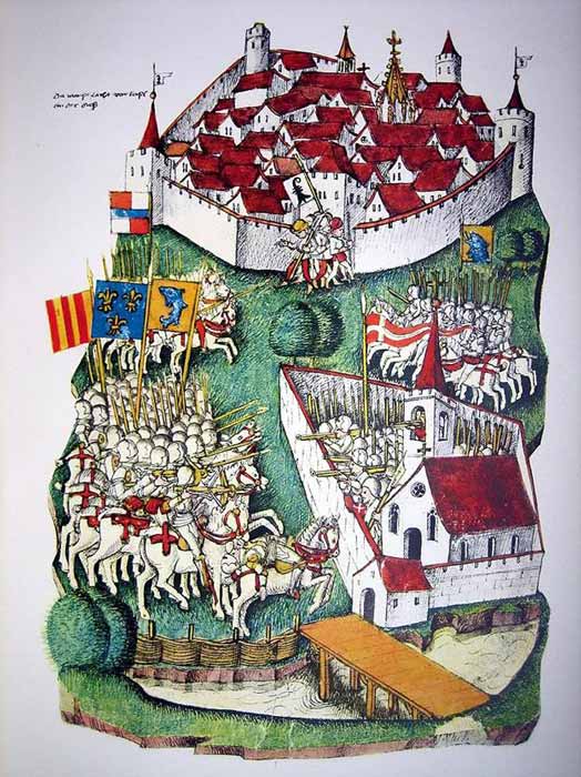 At the Battle of St Jacob in 1444, in a painting by Benedicht Tschachtlan, 1,500 Swiss soldiers perished against a French army that was almost twenty times bigger after repelling numerous French cavalry charges and killing 3,000 of Louis XII’s men. (Benedicht Tschachtlan / Public domain)