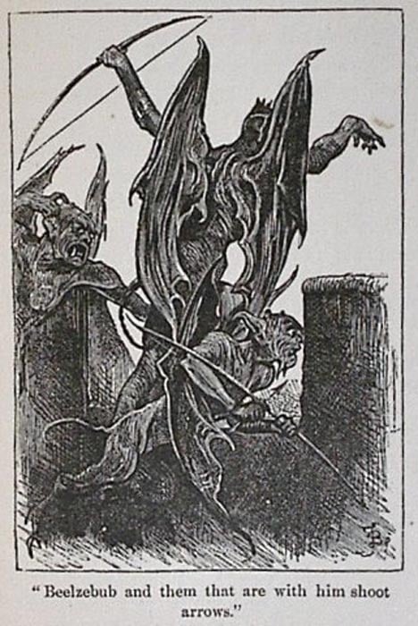 "Вельзевул и те, кто с ним, стреляют стрелами из произведения Джона Буньяна «Паломнический прогресс» (1678) 
