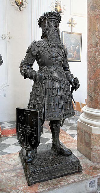 Sixteenth-century bronze statue of Godfrey of Bouillon from the group of heroes surrounding the memorial to Maximilian I, Holy Roman Emperor in the Hofkirche, Innsbruck.