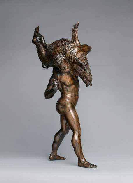 Mid-17th century bronze figure of Hercules and the Erymanthian boar. This fight would lead to the eventual death of Chiron (Public Domain)