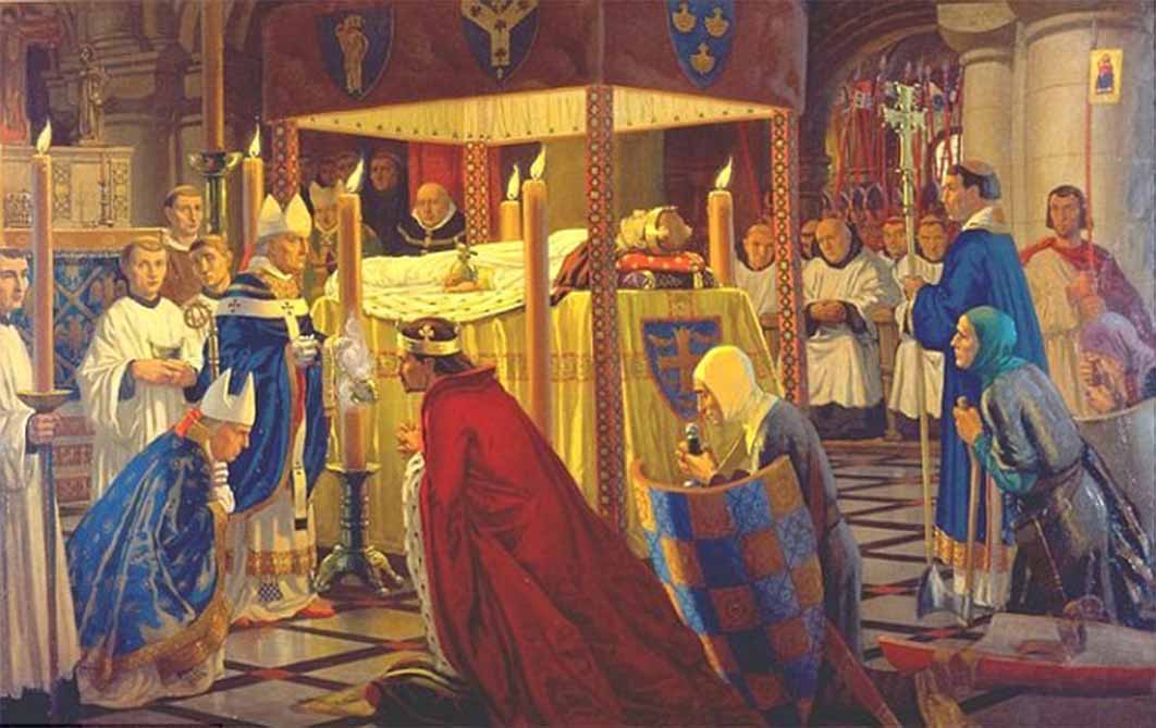 Burial of Henry I at Reading Abbey in 1136, painted by Harry Morley (1916) (Public Domain)