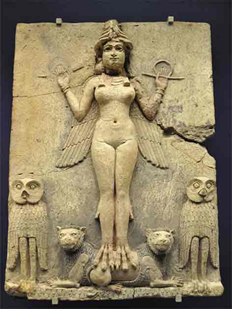 Burney Relief, Babylon (1800-1750 BCE). Some scholars (e.g. Emil Kraeling) identified the figure in the relief with Lilith, based on a misreading of an outdated translation of the Epic of Gilgamesh. (Aiwok / CC BY-SA 3.0)