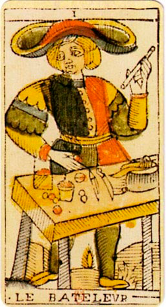This card is often named The Magician in modern English language tarot. (Public Domain)