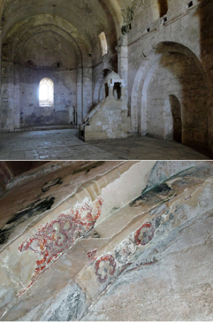 (Top) Chapel (CC BY SA 3.0) and (Bottom) frescos in the Krak des Chevaliers Chapel, Syria. (Bernard Gagnon/CC BY SA 3.0)