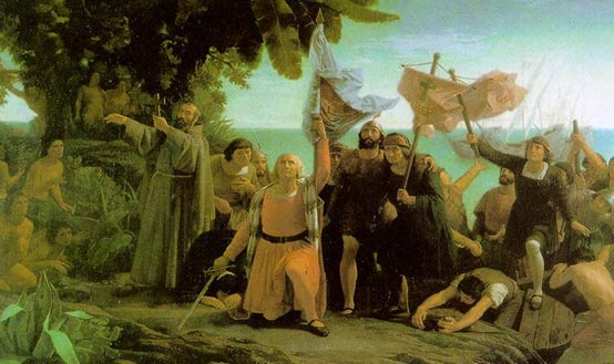 Columbus and the Pinzón brothers arrive in America