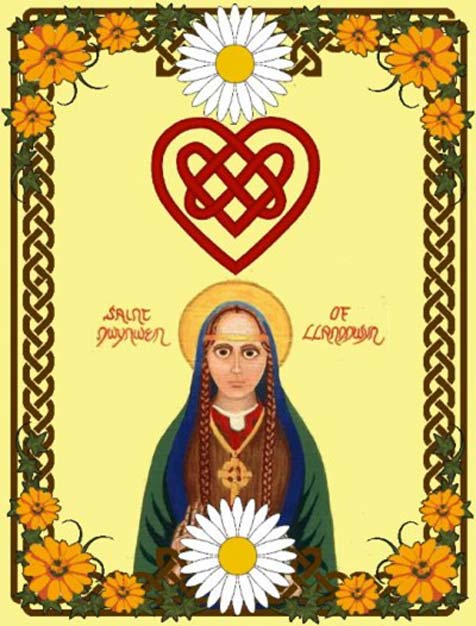 A colorful depiction of a modern Saint Dwynwen icon.