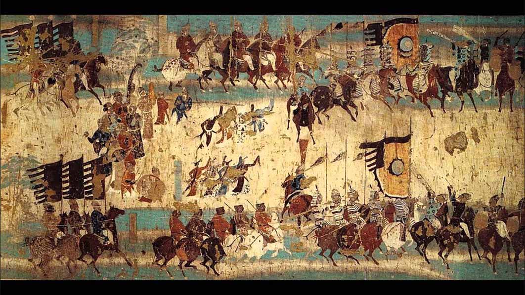 A late T’ang mural commemorating the victory of General Zhang Yichao over the Tibetans in 848 AD, from Mogao cave (Public Domain)