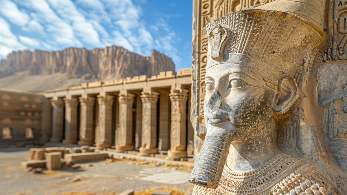 AI image of ancient Egyptian temple ruins.