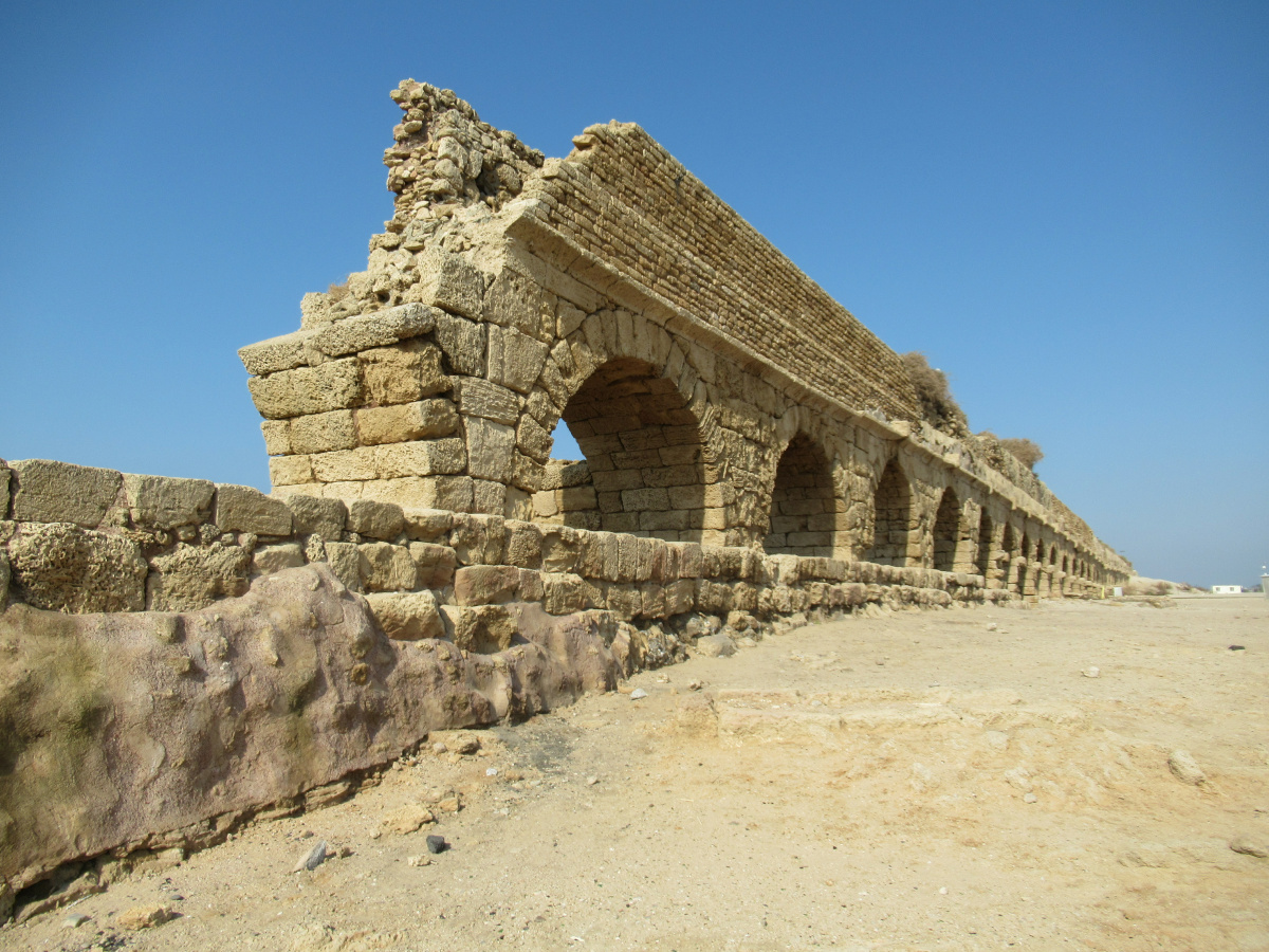 Roman aqueducts in Caesarea, Israel.