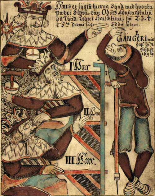 Odin in disguise mocking Gylfi’s ignorance of the Bifrost rainbow bridge (Public Domain)