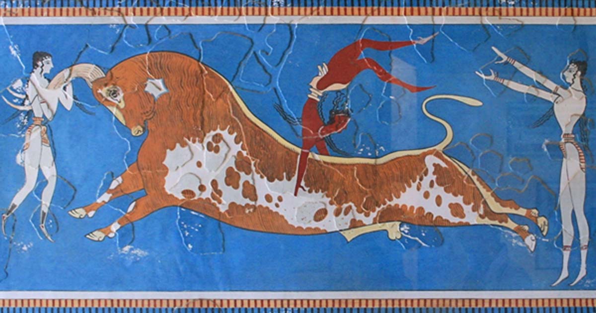 Detail of the famous Minoan bull leaping fresco.