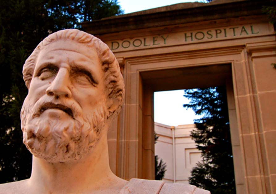 Hippocrates Statue and Dooley Hospital Door. Source: CC BY 2.0