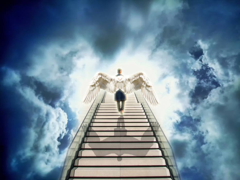Premium Photo  Long straight stairway to heaven in clouds against