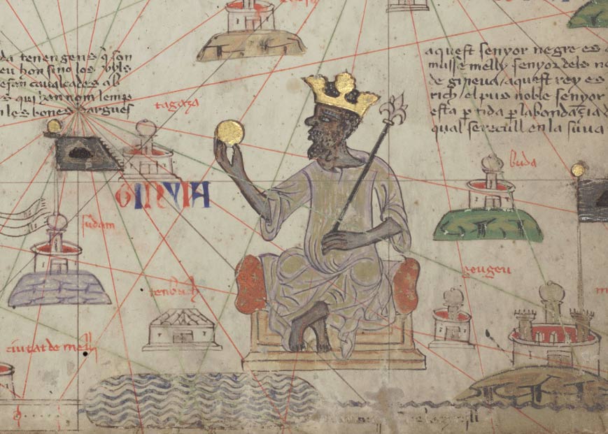 Musa depicted holding a gold coin from the 1375 Catalan Atlas. 