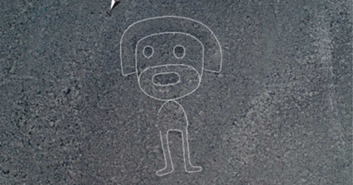 A newly found Nazca line image, a humanoid reminiscent of Homer Simpson. Source: Yamagata University