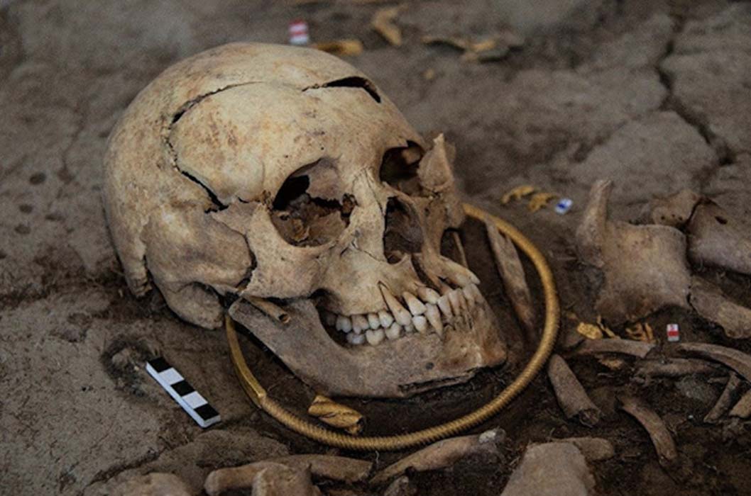 The skull of the ‘golden man’ found in the Saka burial mound.