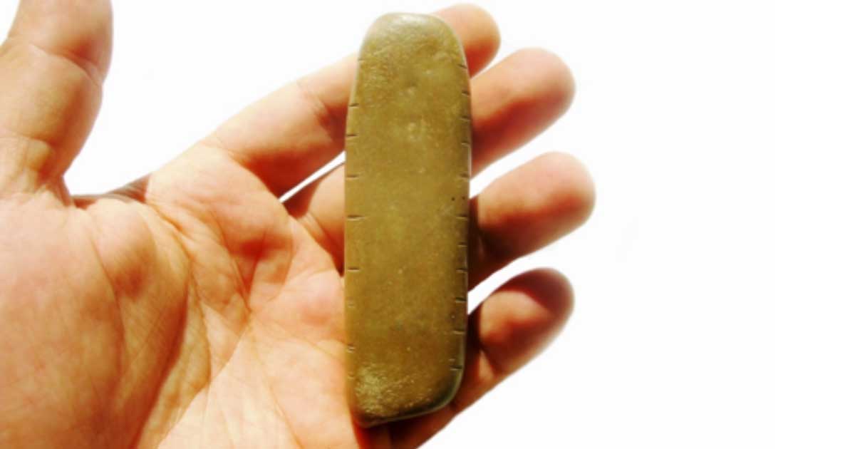 The 10,000-year-old pebble which is believed to be the oldest lunar calendar in the world. Source: SAPIENZA, Università di Roma