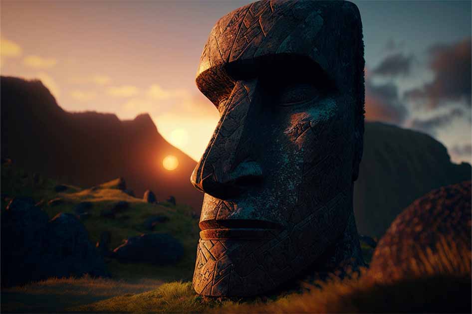 Stylized AI generated graphic of a Moai statue.         Source: artefacti/Adobe Stock