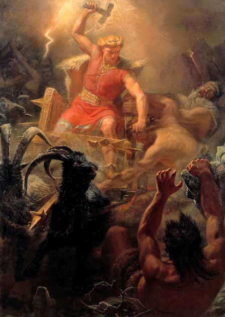 Thor's fight with the giants over the safety of Midgard by Mårten Eskil Winge, 1872. (Mårten Eskil Winge / Public domain)
