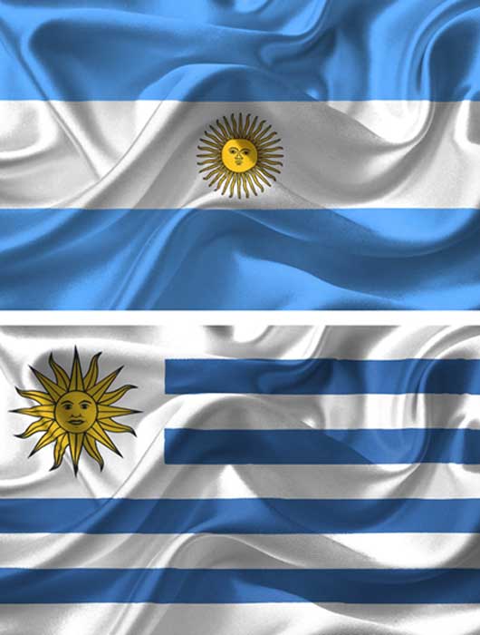Top: The flag of Argentina. Bottom: The flag of Uruguay 