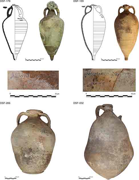 The four types of Roman amphora found in the shipwreck. The bottom-right DSF-002 type is the entirely new design (Cau-Ontiveros, M.A., Bernal-Casasola, D., Pecci, A. et al / Archaeological and Anthropological Sciences)